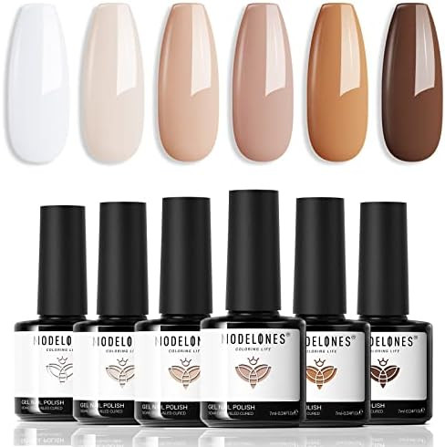 Modelones Nude Brown Gel Nail Polish Set 6 Colors, Neutral Winter Tan White Gel Polish Kit Skin T... | Amazon (US)