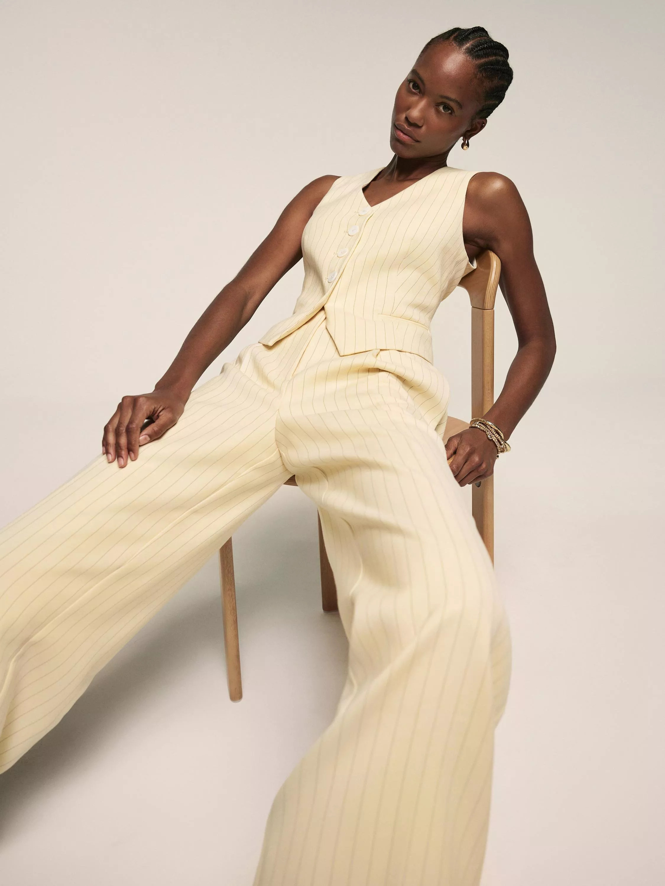 Mint Velvet Pinstripe Waistcoat, Yellow/Multi | John Lewis (UK)