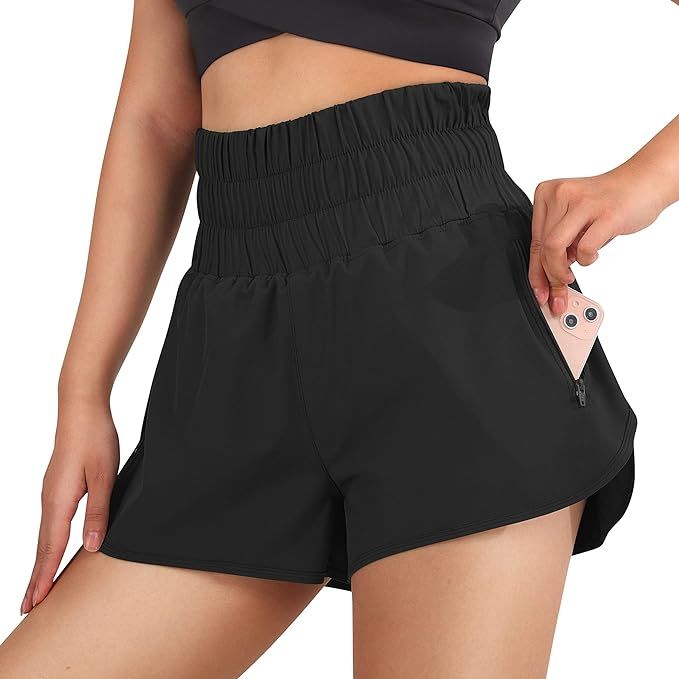 MOSHENGQI Womens High Waisted Running Workout Shorts Athletic Quick Dry Shorts with Zipper Pocket... | Amazon (US)