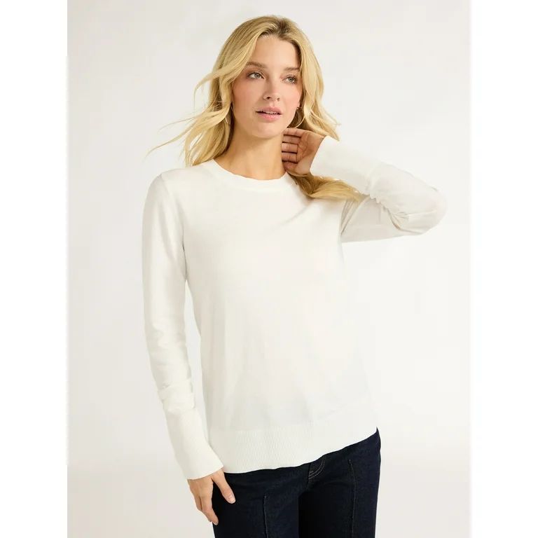 Free Assembly Women’s Crewneck Sweater with Long Sleeves, Lightweight, Sizes XS-XXXL | Walmart (US)