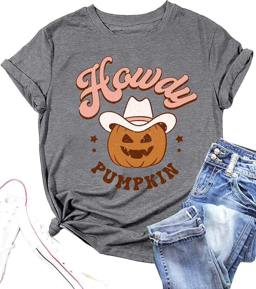 Howdy Pumpkin Shirt Women Western Halloween Tshirt Retro Vintage Pumpkin T-Shirt Cute Fall Tops C... | Amazon (US)