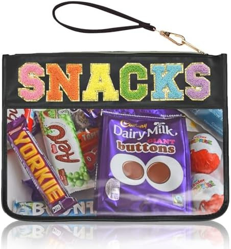 Snacks Bag Clear Chenille Varsity Letter Zipper Pouch Travel Makeup Bag Aesthetic Storage Organiz... | Amazon (US)