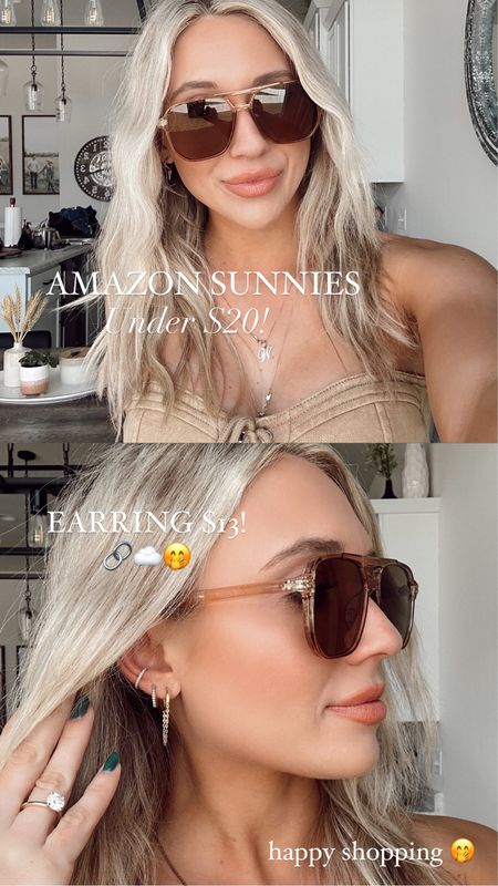 linking 🔗☁️🤭 all my fav jewlery and sunnies! 

another influencer I follow posted about these sunnies and I ran 🏃‍♂️💨 to buy! So cute and for the price the quality is pretty good! 

casual style, western wear, coastal cowgirl, denim on denim, denim shacket, cowboy boots, cowgirl boots, denim shorts, distressed denim, oversized jacket, camouflage, aviator sunglasses, amazon fashion