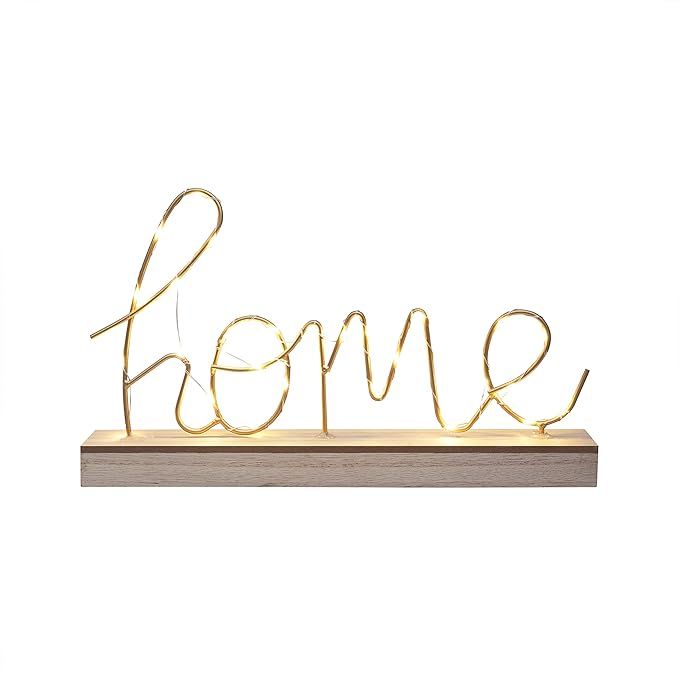 “Home” Word LED Sign Decorative Lamp for Tabletop, Mantel or Shelf Display; Wood Base & Gold ... | Amazon (US)