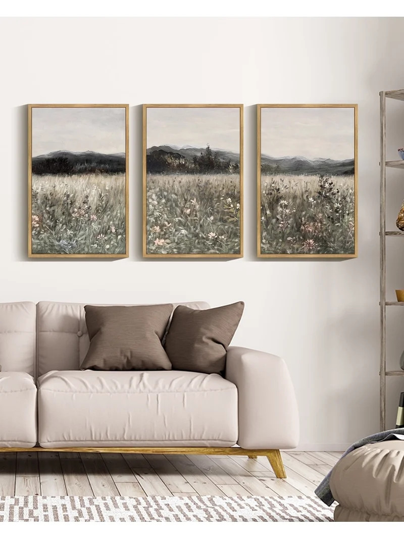 Drsoum Vintage 16x24in3pcs Brown Framed Landscape Canvas Wall Art Prairie in Full Bloom Classic W... | Walmart (US)