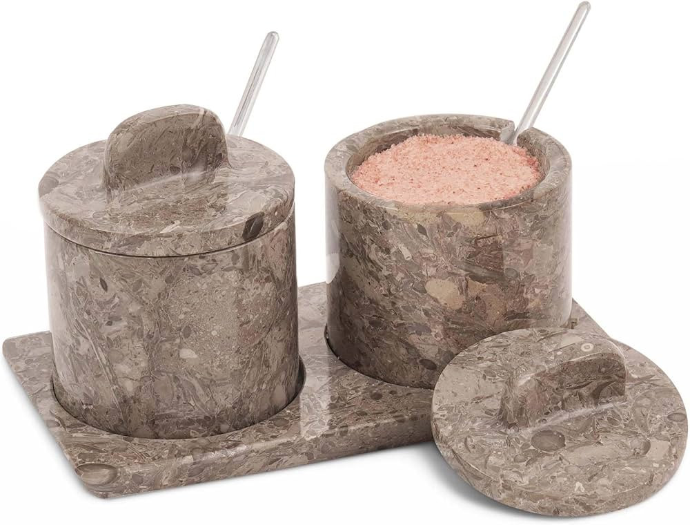 Marble Salt Cellar With Lid and tray 4'' Inches Oceanic Handmade Salt Storage Box with Lid - Salt... | Amazon (US)