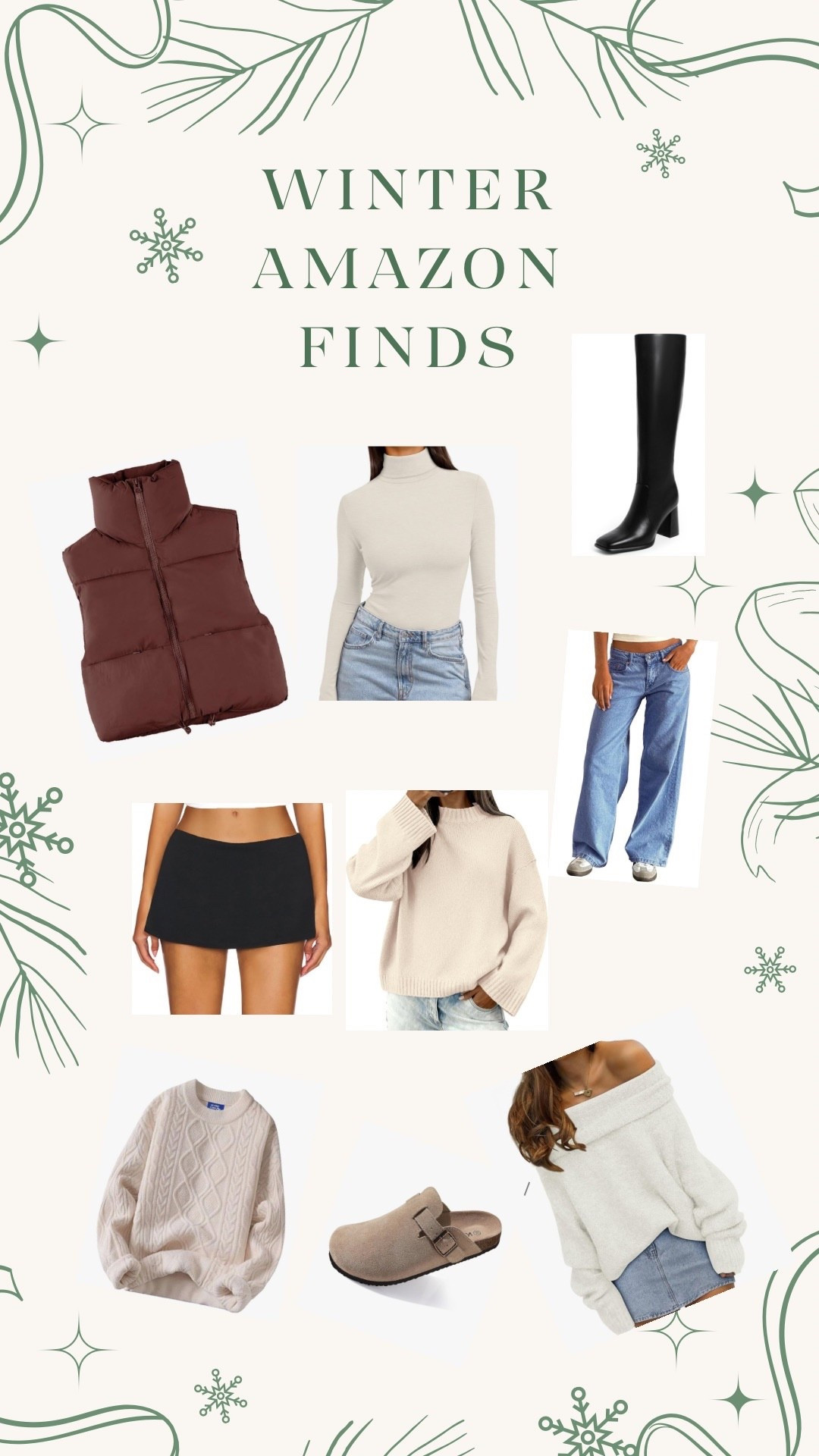 Everyday Essential Finds from Amazon 
- puffer vest
- black boots
- clog Birkenstock doops 
-the perfect black mini skirt
- cream turtleneck
- cream sweaters
- lowrise everyday jeans 
#winter #holidays #ootd #comfy #goingoutfits #casual 

#LTKootd #LTKSeasonal #LTKFindsUnder100