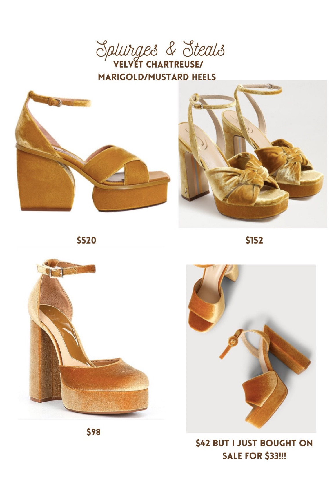 Marigold heels for the holiday - splurges and saves! 

#LTKHoliday #LTKSeasonal