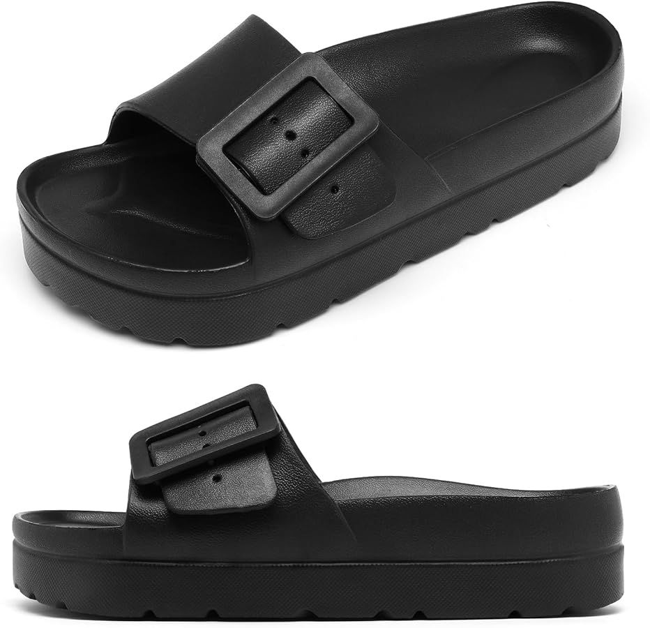 Women's Platform Sandals Flip Flops with Arch Support, Adjustable Buckle Thong Sandal Comfort Lig... | Amazon (US)