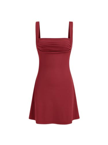 CIDER Summer Mini Dress for Women Square Neck Sleeveless Ruched Sundress A Line Cocktail Dresses ... | Amazon (US)