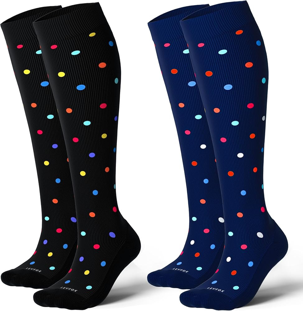 LEVSOX Cotton Compression Socks for Women&Men 20-30mmHg Knee High Cute Support Sock for Nurses Pr... | Amazon (US)