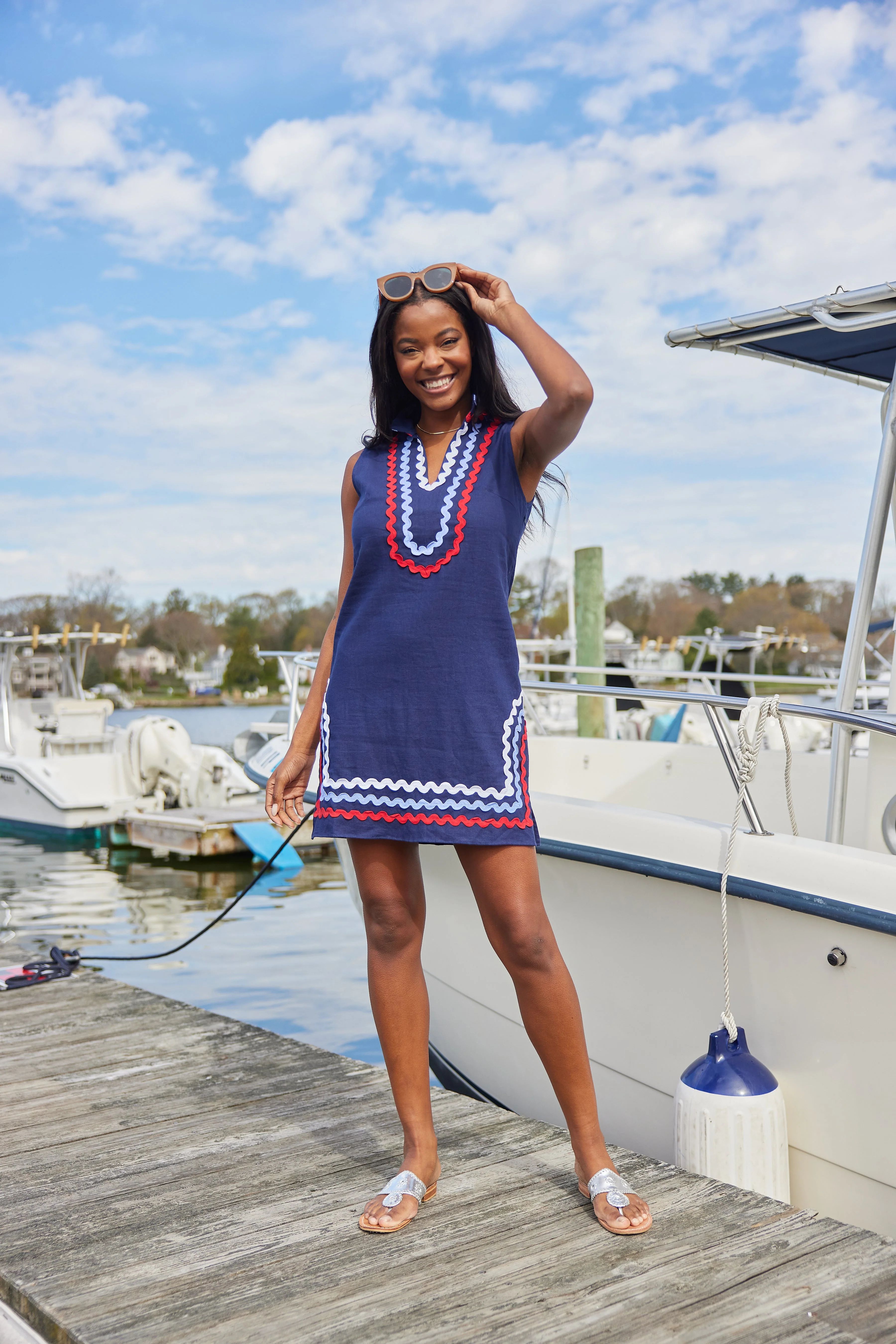 Navy Sleeveless Classic Tunic with Ric-Rac Trim | Sail to Sable