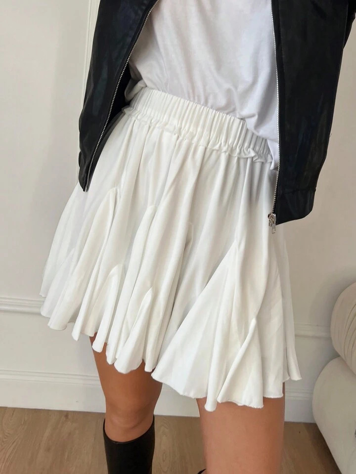 SHEIN Essnce Women White Ruffled Hem Mini Skirt, High Waisted Pleated Skirt, Sexy Ballet Tutu Ski... | SHEIN