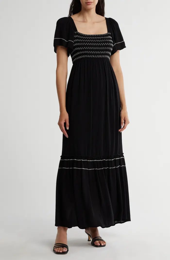 Smocked Contrast Stitch Maxi Dress | Nordstrom Rack