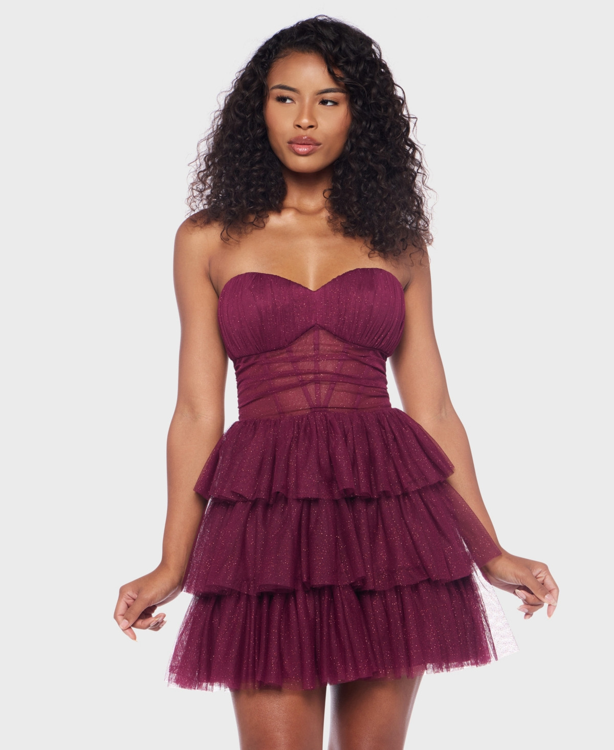 Alex & Sophia Juniors' Strapless Shirred Bodice Dress - WINE/WINE | Macy's