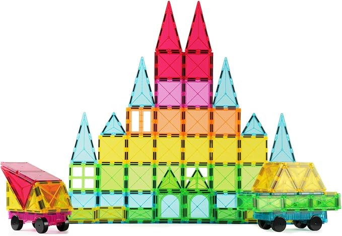Bmag 100PCS Magnet Building Blocks with 2 Cars for Kids, Magnetic Tiles Stacking Building Set for... | Amazon (US)