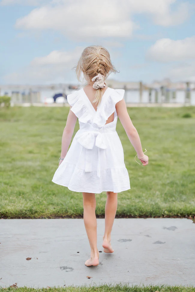 CAITLIN COVINGTON X PINK LILY Girls Kennedy Ivory Bow Back Dress | Pink Lily
