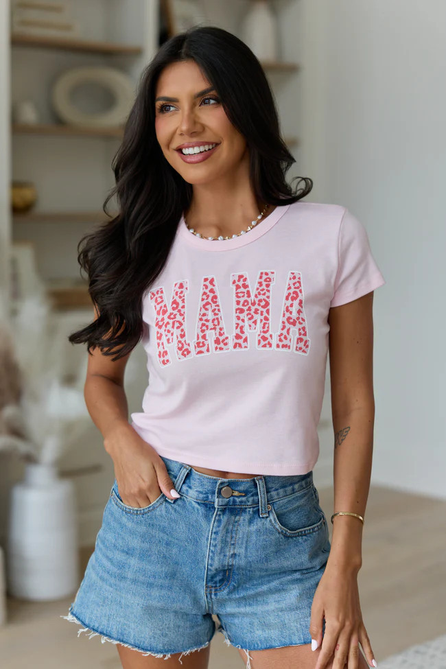 Mama Block Leopard Pink Baby Graphic Tee | Pink Lily