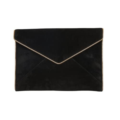 Rebecca Minkoff Leo Envelope Clutch Purse, Women's Leather Small Evening Bag, Black/Gold | Amazon (US)