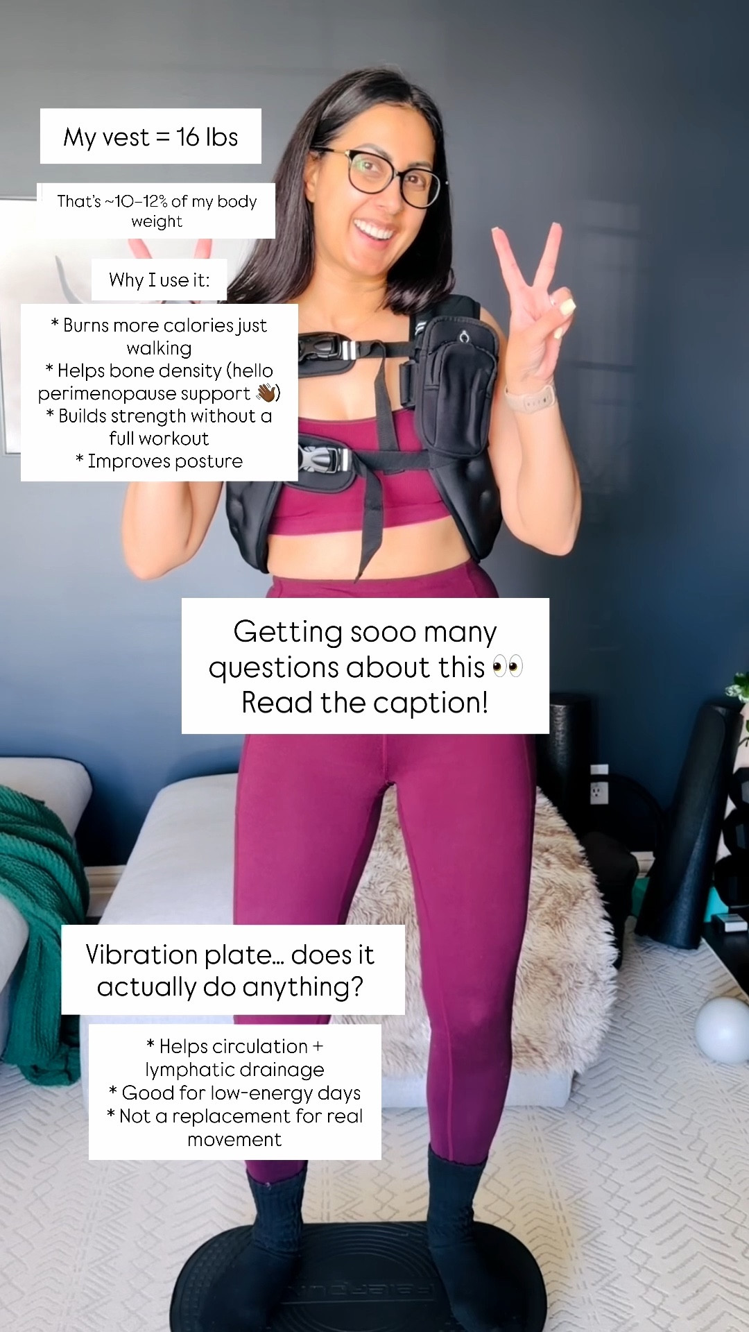 Getting sooo many questions about this so here it is 👇🏼

I’m not an expert at all, just doing what’s been working for me

nothing extreme
just small things I can actually stay consistent with

weighted vest walks
vibration plate
protein
steps

a couple things I’ve learned:
– don’t go too heavy with the vest, start lighter and build up
– slight bend in your knees on the vibration plate (trust me 😅)

it’s not about doing the most
it’s about doing it daily

simple, doable, repeatable 🤍 

#vibrationplate #weightedvest #perimenopause #hashimotosdisease #fitnesss

#LTKfitness #LTKcanada