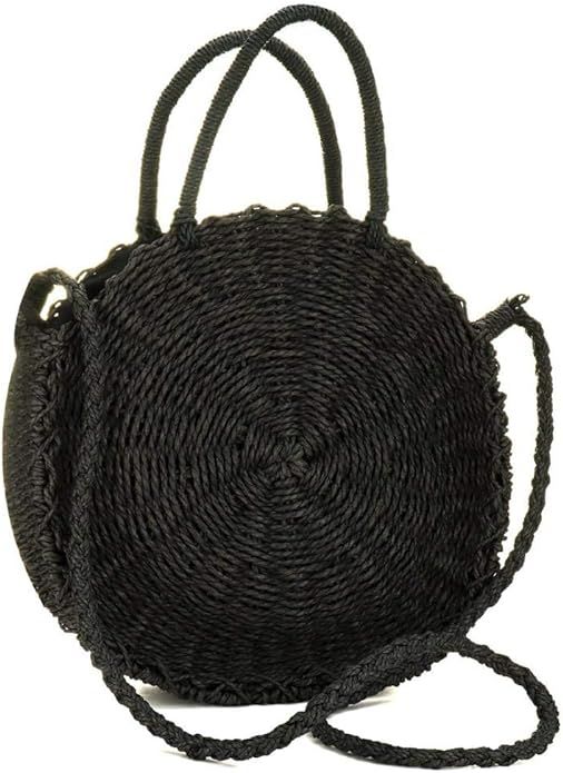 Women Straw Crossbody Bag Weave Shoulder Bag Round Summer Beach Purse Handbags | Amazon (US)