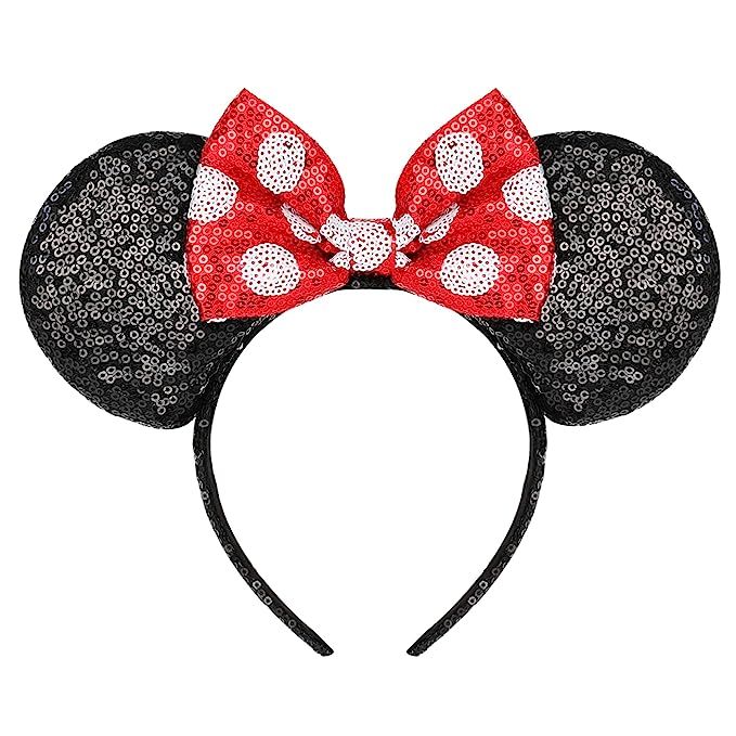 MONGSILER Decoration Mouse Ear Shape Ear Bow Headband,Party For Girls&Women (Red dots) | Amazon (US)