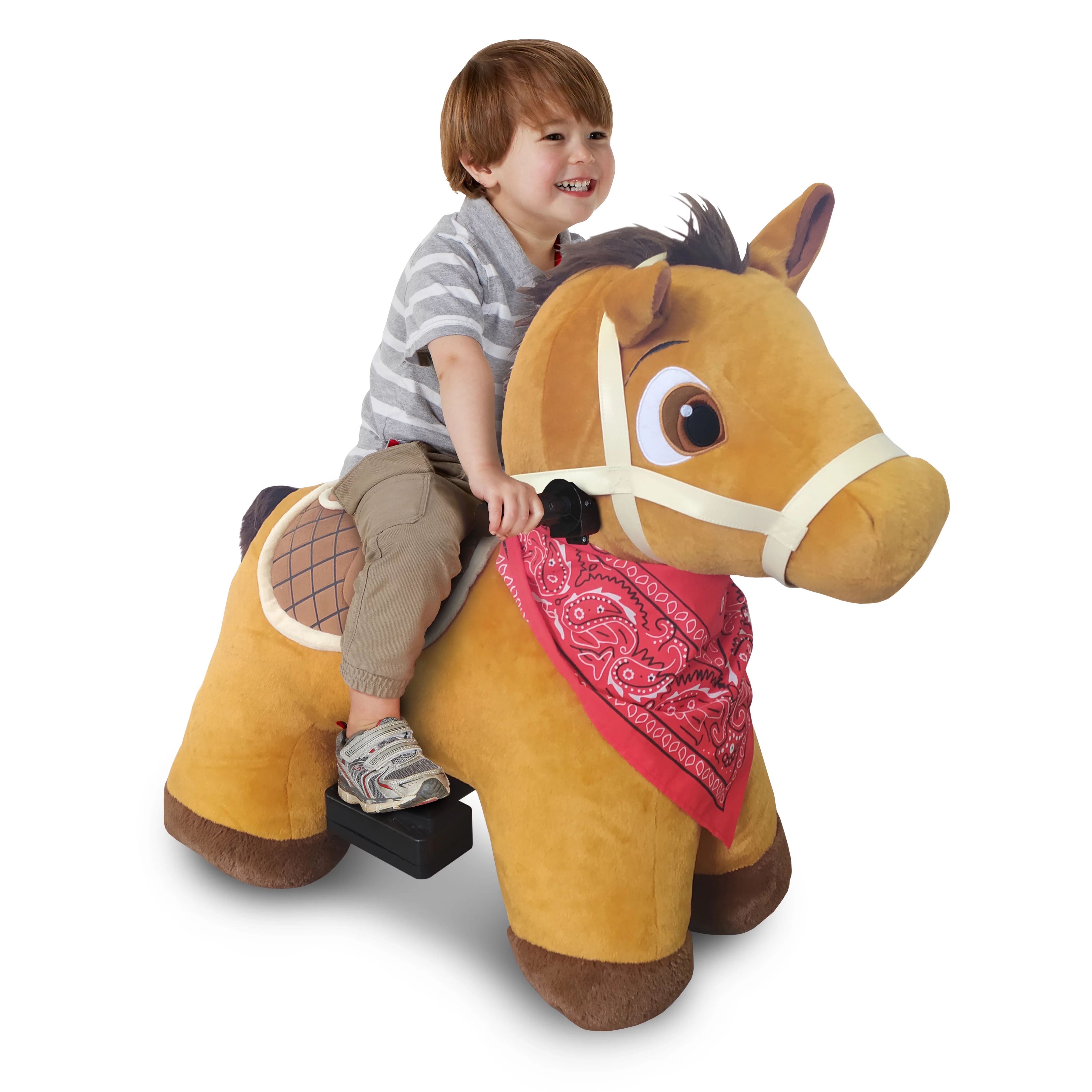 6 Volt Stable Buddies Chestnut Horse Plush Ride-On by Dynacraft with Removable Bandana and Play S... | Walmart (US)