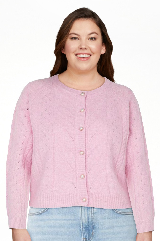 Celebrity Pink Women's and Women's Plus Cable Knit Crew Neck Cardigan, Sizes XS-4X | Walmart (US)