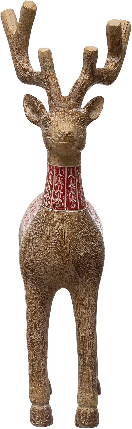 Creative Co-Op 4-3/4"L x 2-3/4"W x 8-1/4"H Debossed Resin Standing Reindeer w/Design, Red Figures... | Amazon (US)
