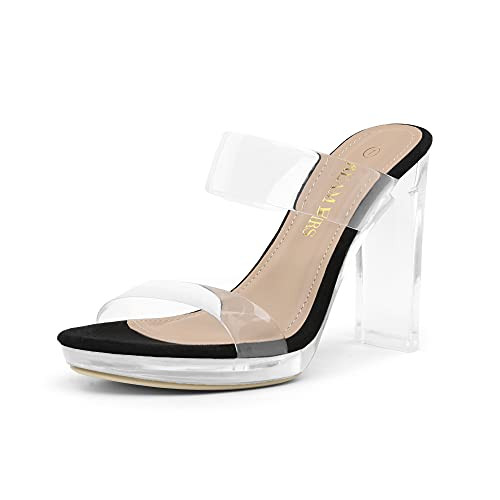 Amazon.com | DREAM PAIRS Women's Clear Two Strap Open Toe High Block Chunky Slip on Dress Heel Sa... | Amazon (US)