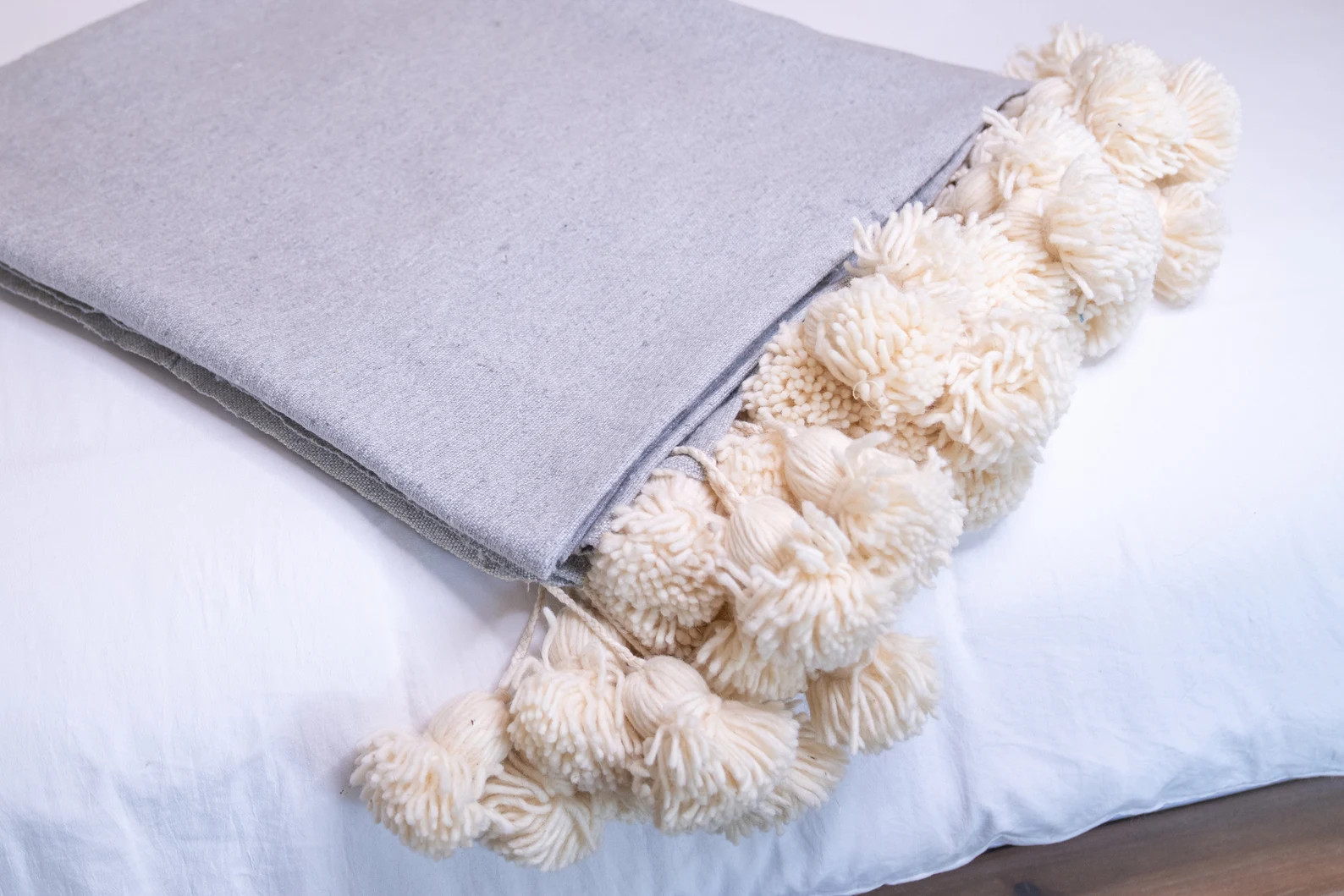 Moroccan Blanket With Pom Pom in Grey - Etsy | Etsy (US)