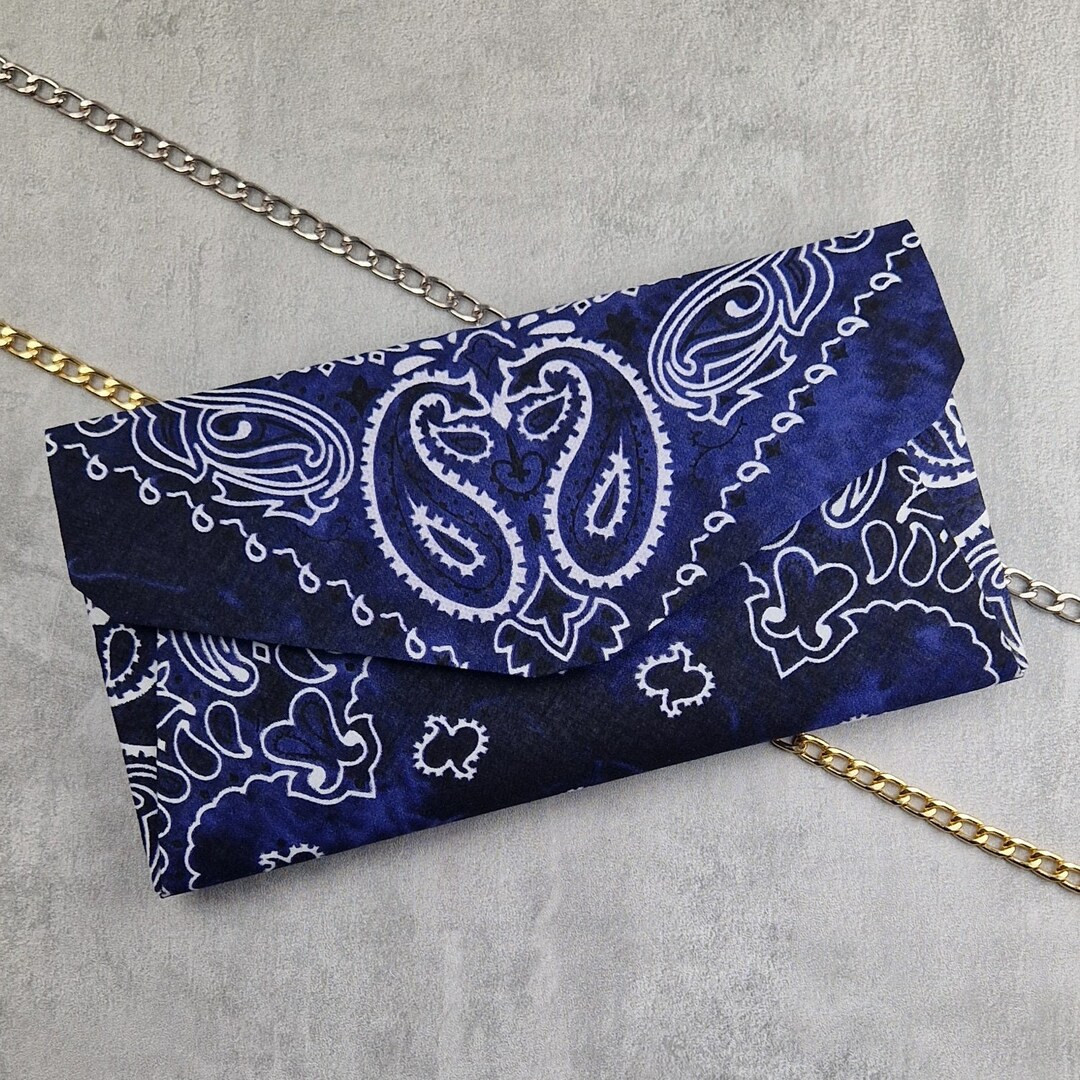 Navy & White Paisley Rodeo Purse, Batik Indigo Bandana Clutch, Unique Blue Tie Dye Handkerchief H... | Etsy (US)
