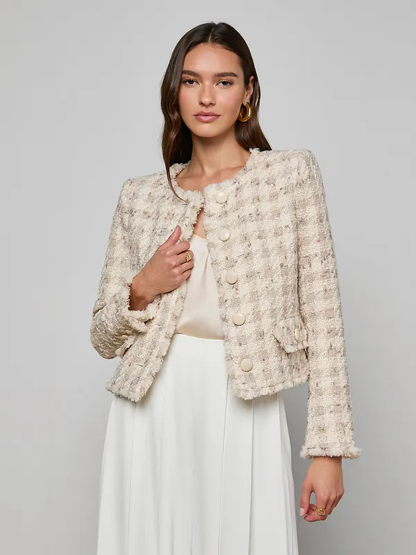Zell Houndstooth Tweed Jacket in Taupe/Grey Houndstooth | L'AGENCE | L'Agence