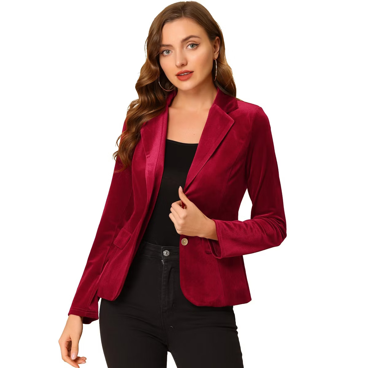 INSPIRE CHIC Women's Notched Lapel Vintage Office Button Front Velvet Blazer | Target