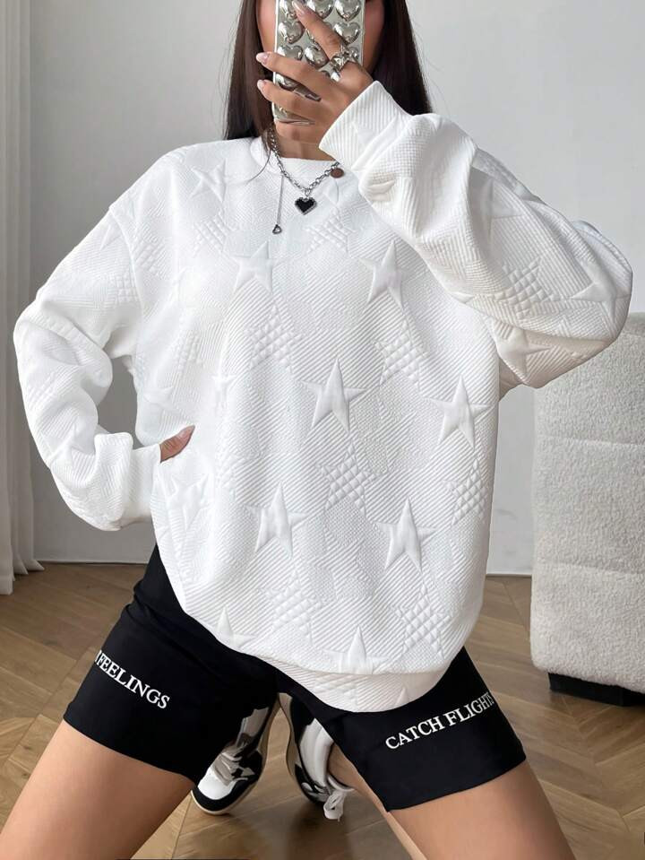 SHEIN EZwear Star Pattern Drop Shoulder Sweatshirt | SHEIN