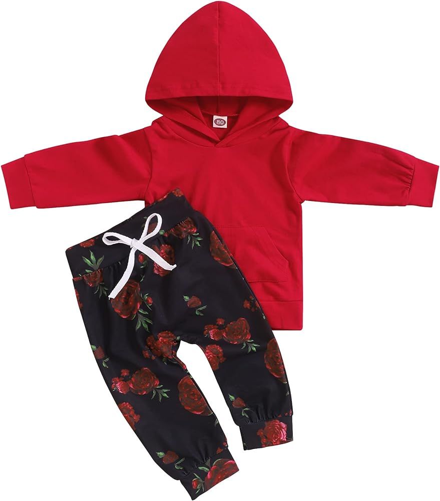 Baby Girl Clothes, Flower Hoodie Sweatshirt&Pant with Headband, Toddler Girls Fall Winter Outfits Cl | Amazon (US)