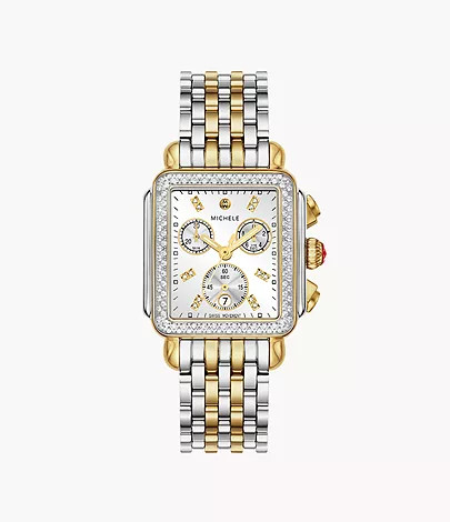 Deco Diamond High Shine Two-Tone 18K Gold-Plated Watch | Michele Watches