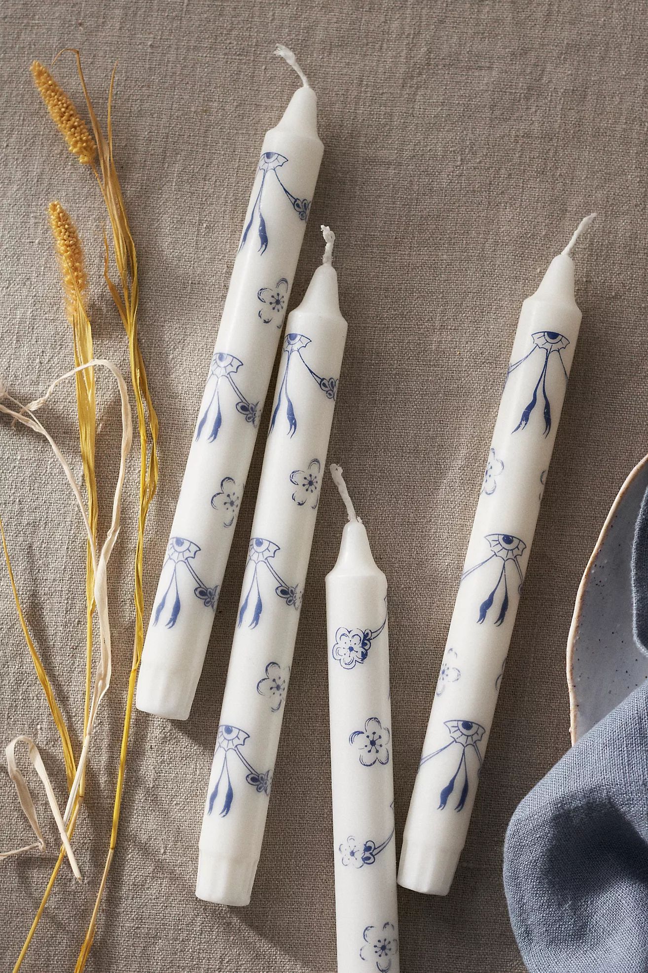 Blue Floral Tapers, Set of 4 | Terrain