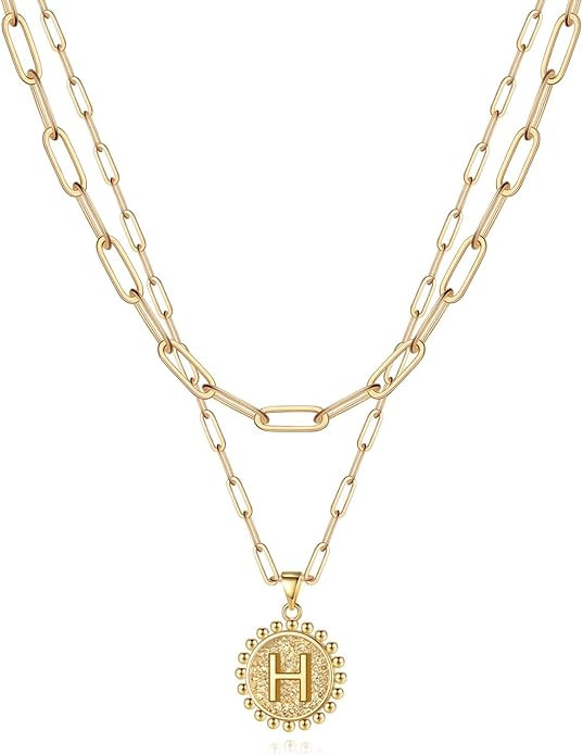 Yoosteel Gold Initial Necklaces for Women Girls, 14K Gold Plated Dainty Layering Paperclip Link C... | Amazon (US)