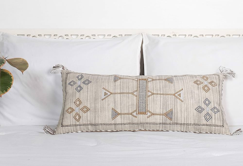 Lumbar Throw Pillow Cover (12 X 28 inches) | Hand Woven Cactus Silk White Pillow Linen Cover | Ru... | Amazon (US)