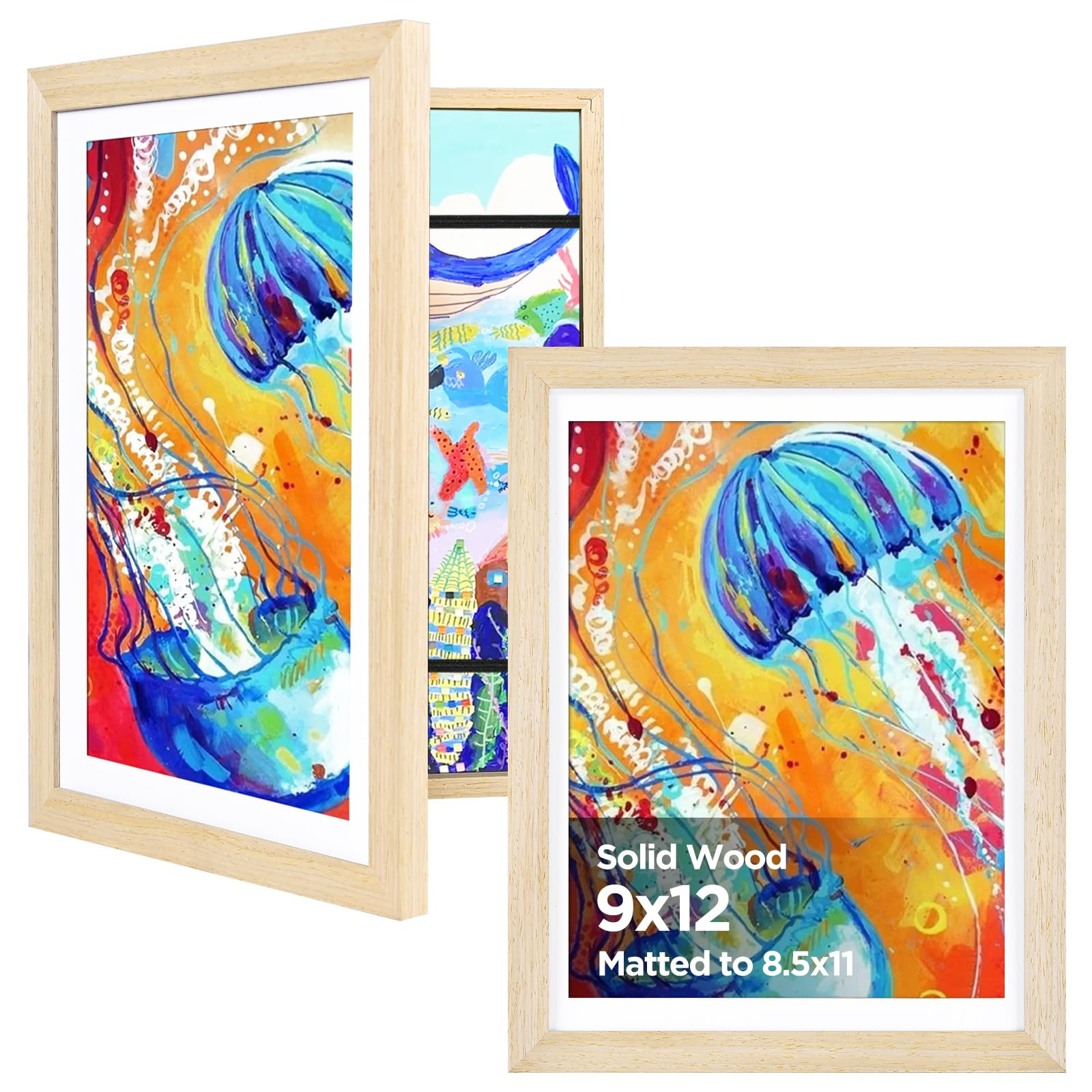 KINLINK 9x12 Kids Art Frames Set of 2, Solid Wood Kids Artwork Frames Changeable with Acrylic Fro... | Amazon (US)