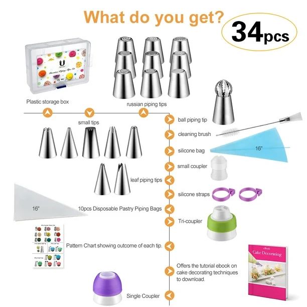 Piping Tips Set Cake Cupcake Decorating Supplies Kit with Storage Box Pastry Bags Piping Nozzles,... | Walmart (US)