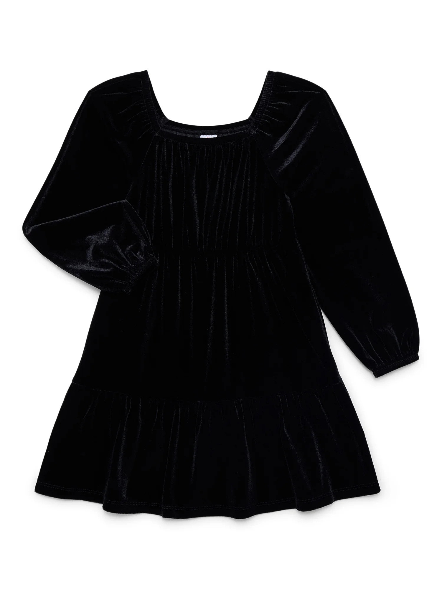 Wonder Nation Girls Velour Tiered Dress with Long Sleeves, Sizes 4-18 & Plus | Walmart (US)