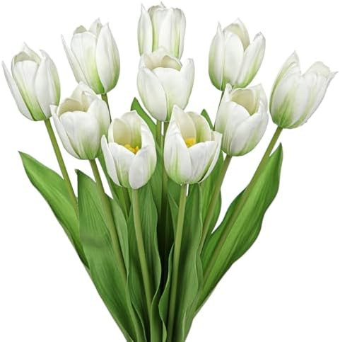 Artificial Tulips Flowers – 20" Long Stem Faux Tulips, 10PCS Real Touch Fake White Tulip for Va... | Amazon (US)