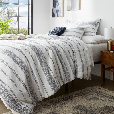 Full/Queen Cotton Woven Stripe Duvet Cover & Sham Set White/Navy - Threshold™: OEKO-TEX Certified, Lightweight | Target