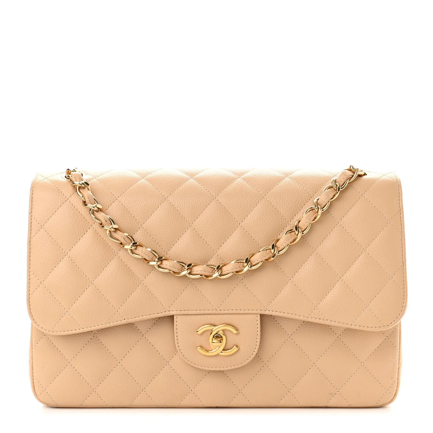 CHANEL Caviar Quilted Jumbo Double Flap Beige Clair | FASHIONPHILE (US)