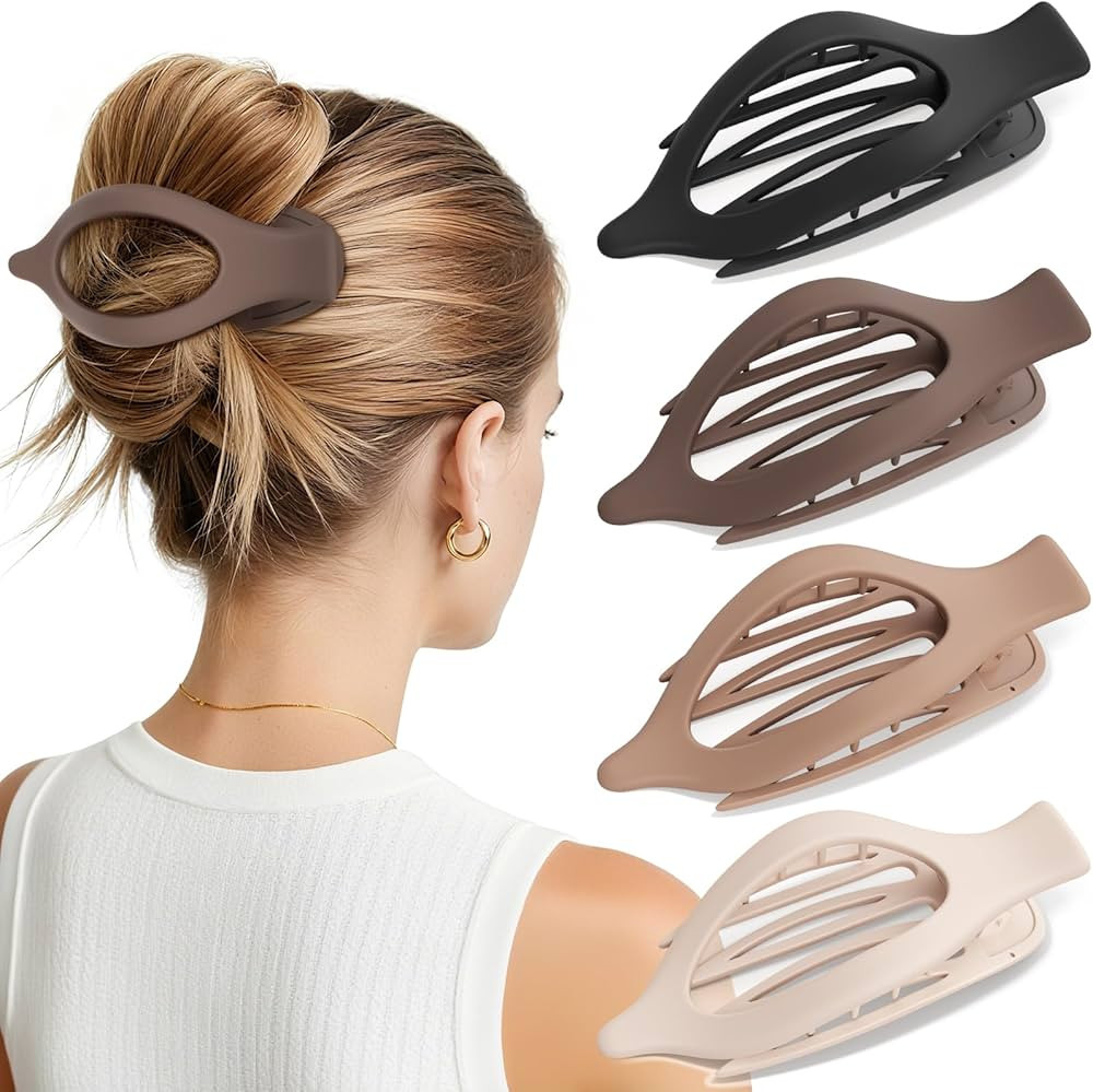 4 PCS Large Flat Hair Clips for Women Girls, French Concord Lay Down Hair Claw Clips for Thick Th... | Amazon (US)