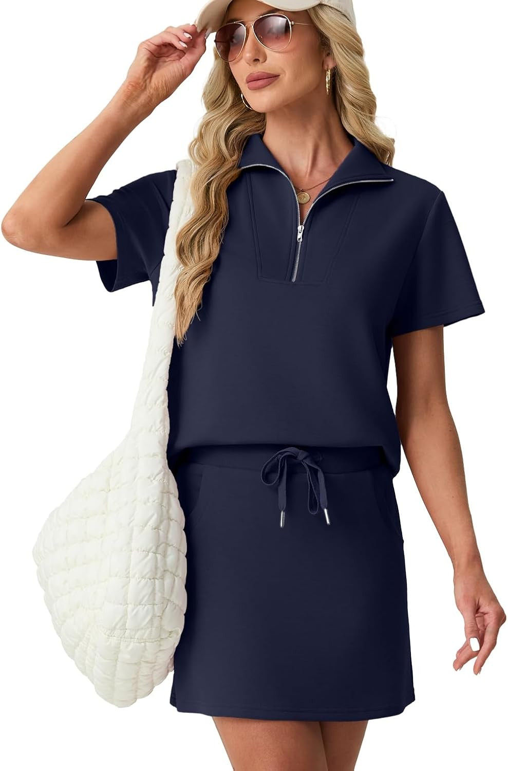 GRECERELLE Women's Summer 2 Piece Skort Set Half Zip Short Sleeve Top & Pocketed Tennis Skirt For Sports & Vacations. | Amazon (US)