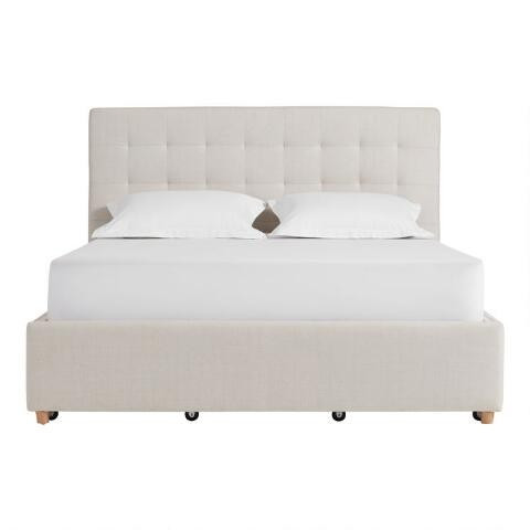 Natural Linen Tufted Noah Storage Bed | World Market