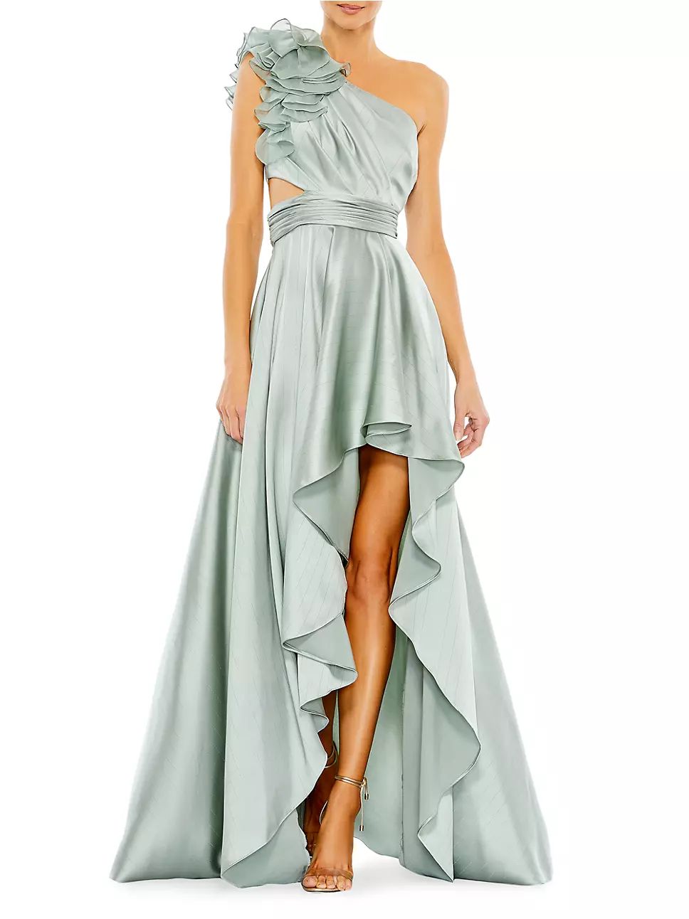 Asymmetric Ruffled Satin High-Low Gown | Saks Fifth Avenue